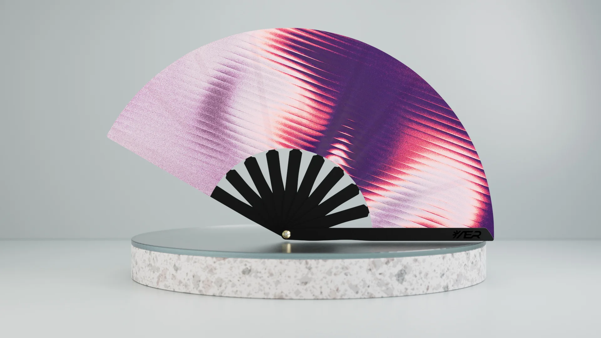AER fan with softly textured magenta artwork