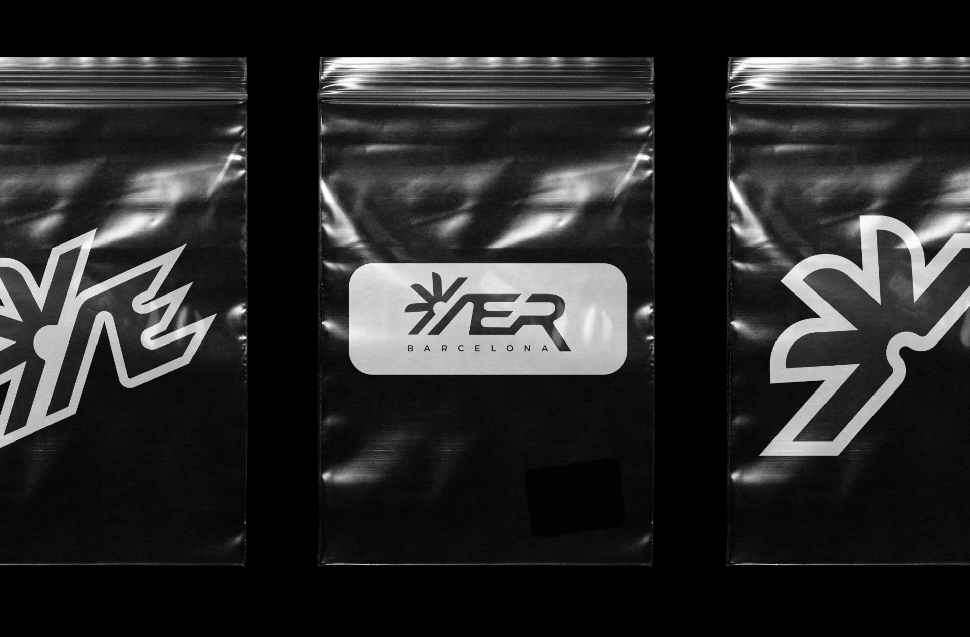 Black protective AER fan bags with product labels