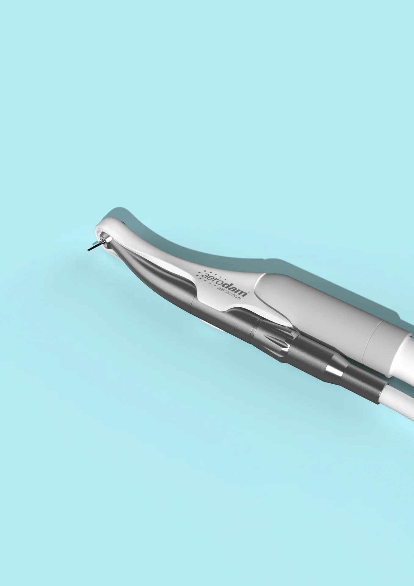 Blue technical render illustrating suction around the Aerodam turbine head