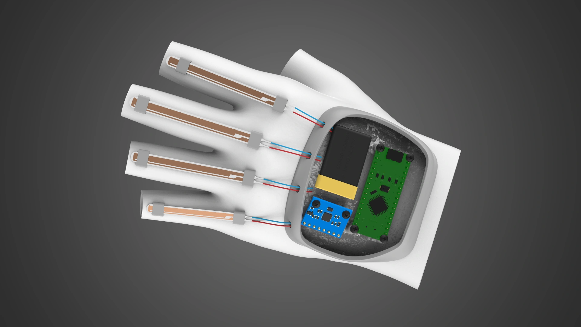 Handpoem electronics integrated into the glove enclosure