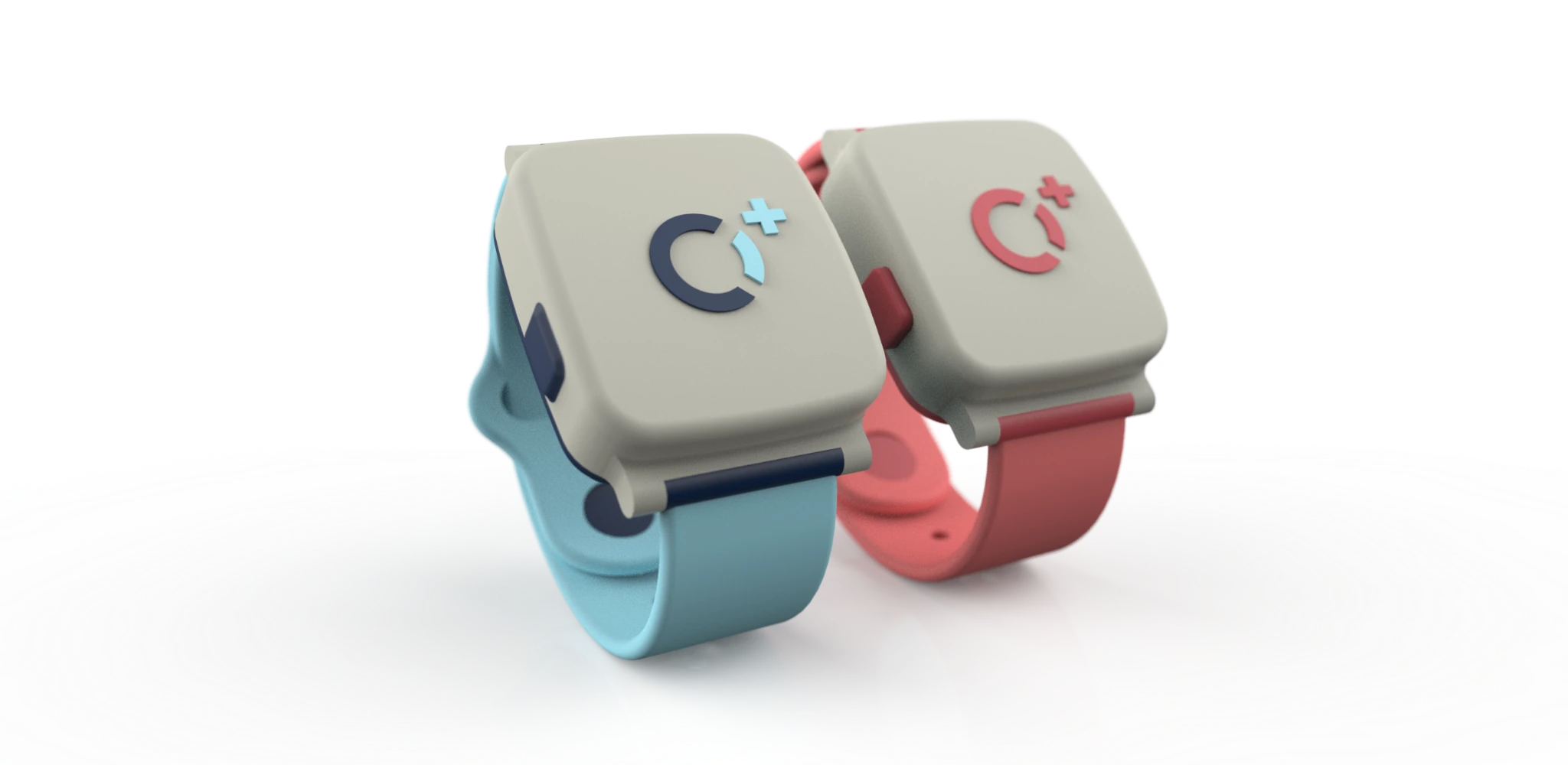 Blue and red OXEEN resident monitoring wristbands