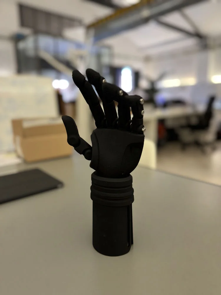 Three-quarter view of the physical prosthesis