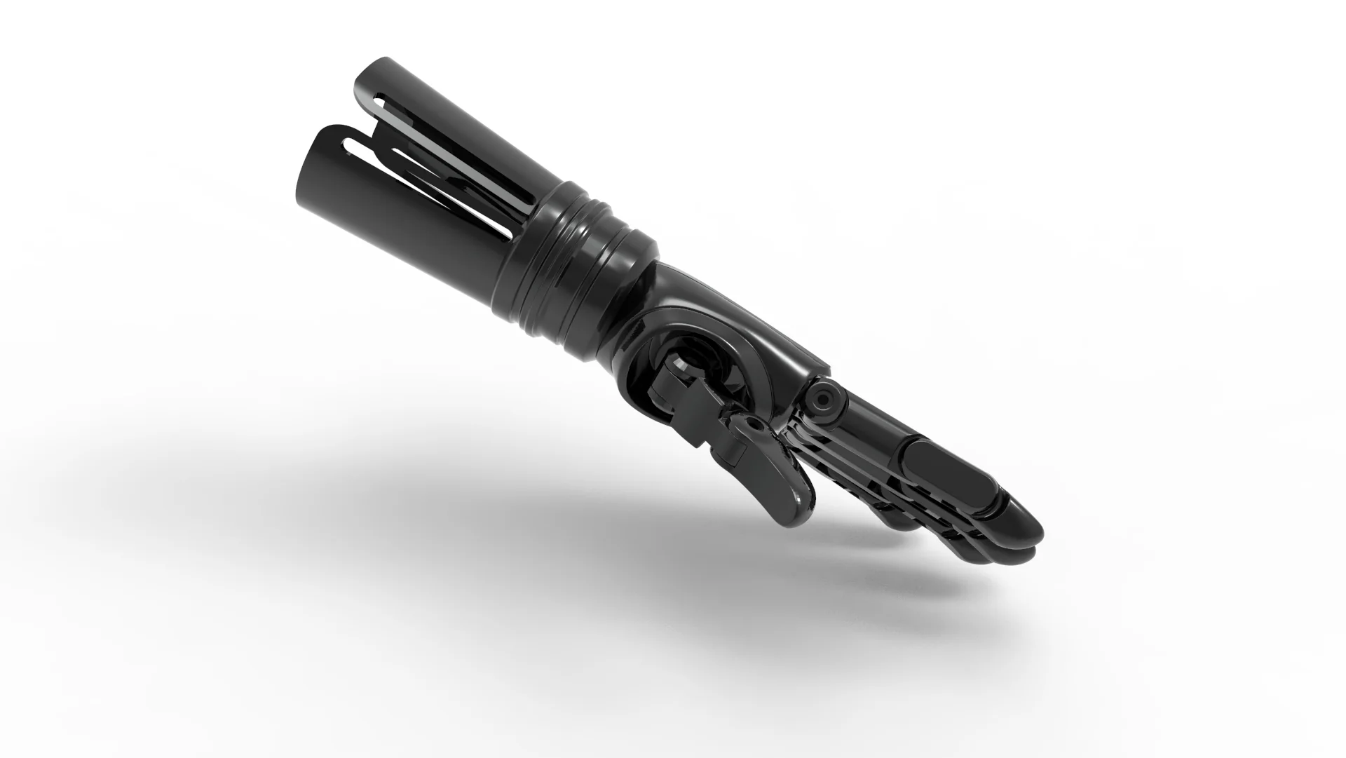 Underside CAD view showing articulated finger hardware