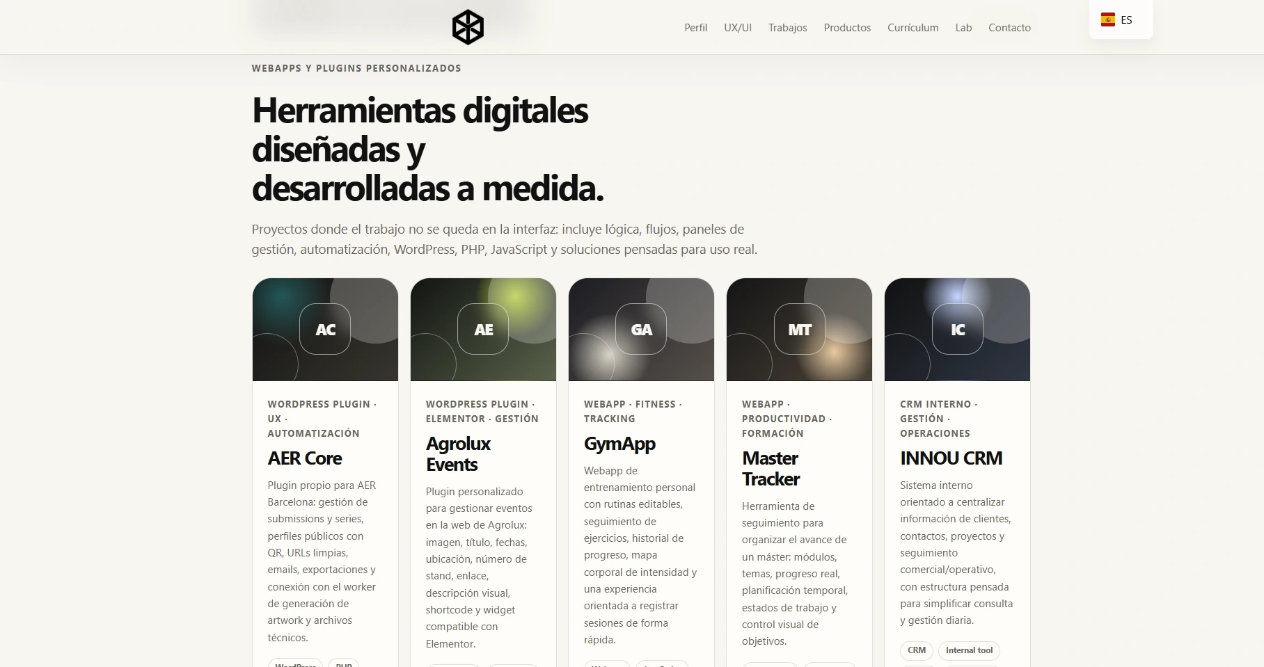 Web applications section of the Diego Ratti portfolio